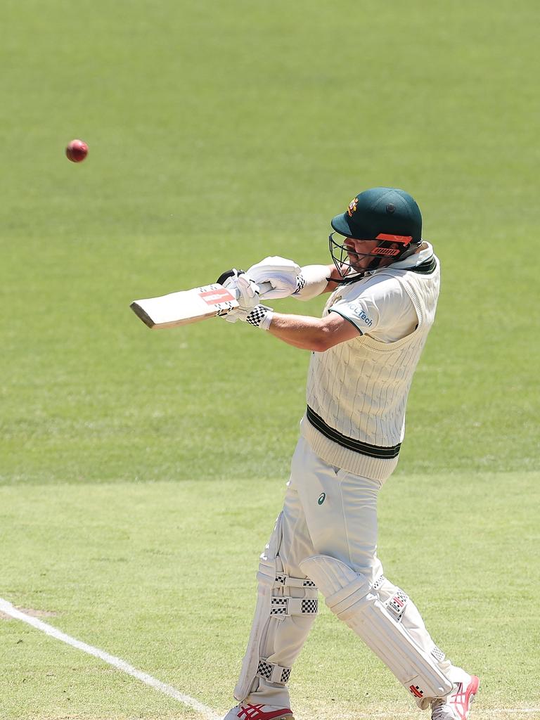 He hit 12 fours and three sixes in his seventh Test century. Picture: Paul Kane/Getty Images