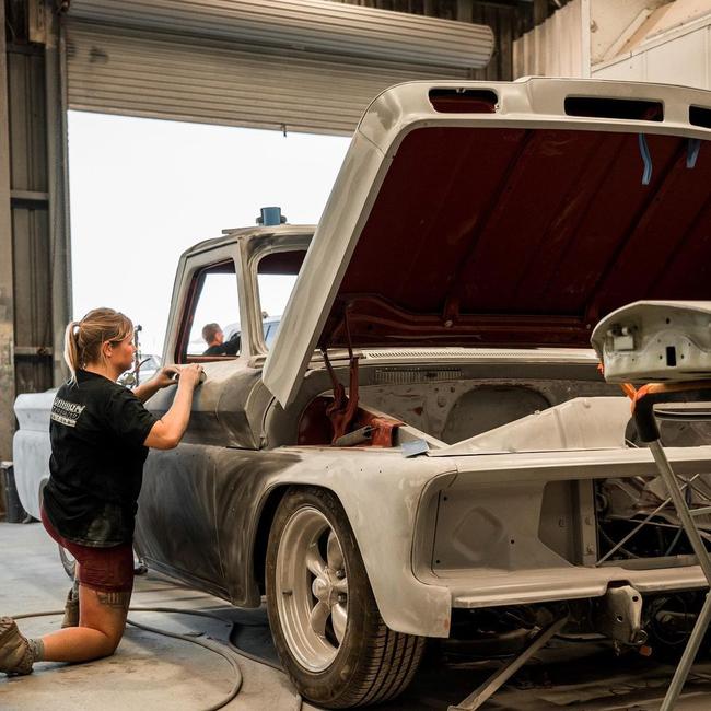 Georgina Wilkinson restoring her 1964 Chevvy C10. Picture: @that.aussie.c10