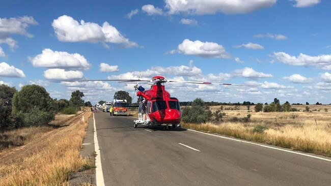 Two people were flown to Townsville University Hospital following a ute and caravan rollover near Belyando Crossing. Photo: Supplied