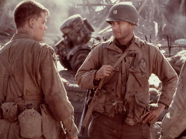 Actor Tom Hanks (centre) and Matt Damon in Saving Private Ryan.