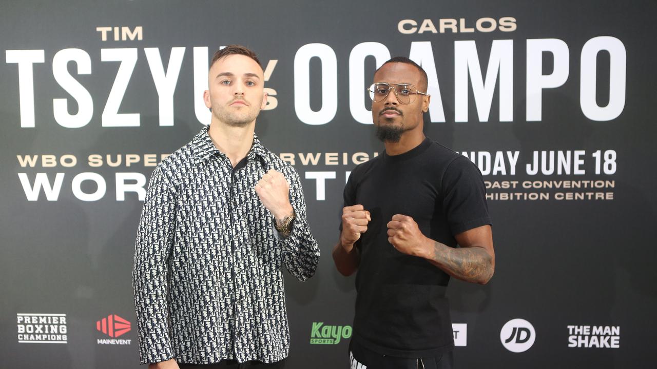 Tim Tszyu v Carlos Ocampo fight launch party, Nineteen at the Star, Broadbeach. (L-R) are Sam Goodman Australia and Raeese Aleem USA. Picture by Richard Gosling