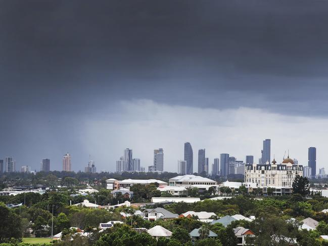 Rainclouds hover over Broadbeach as the Gold Coast recieves some welcome rain. Picture Glenn Hampson