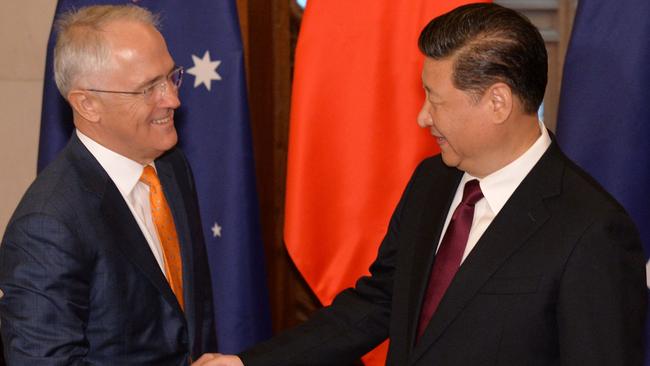 Malcolm Turnbull with Chinese President Xi Jinping in Beijing last month.