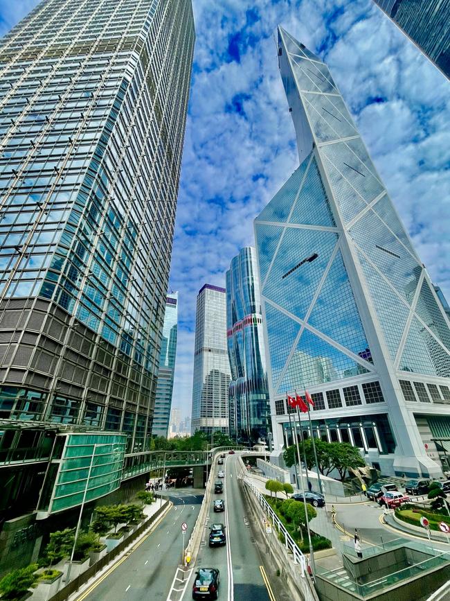 Looking up Garden Rd with the iconic Bank of China building in the foreground. Picture: Peter Carruthers