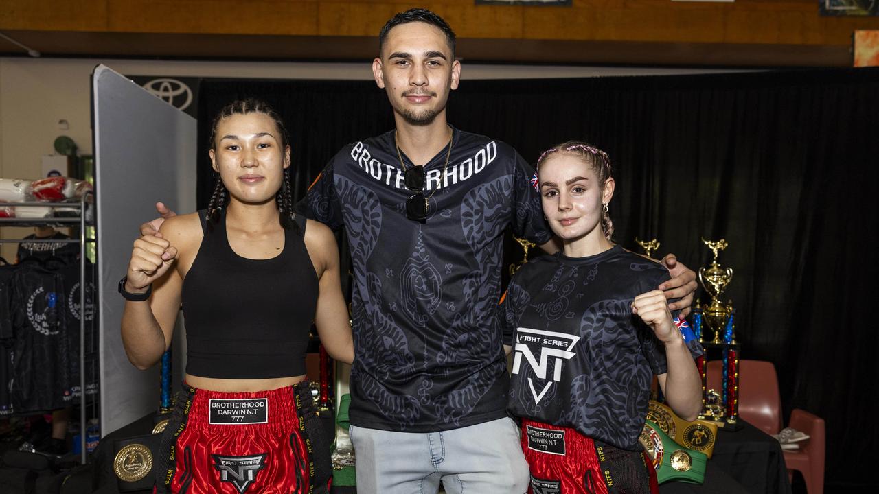 Jade Tran-Nguyen, Dante Rodrigues and Taleisha Kirk at the NT Fight Series XI at Ventia Stadium. Picture: Pema Tamang Pakhrin