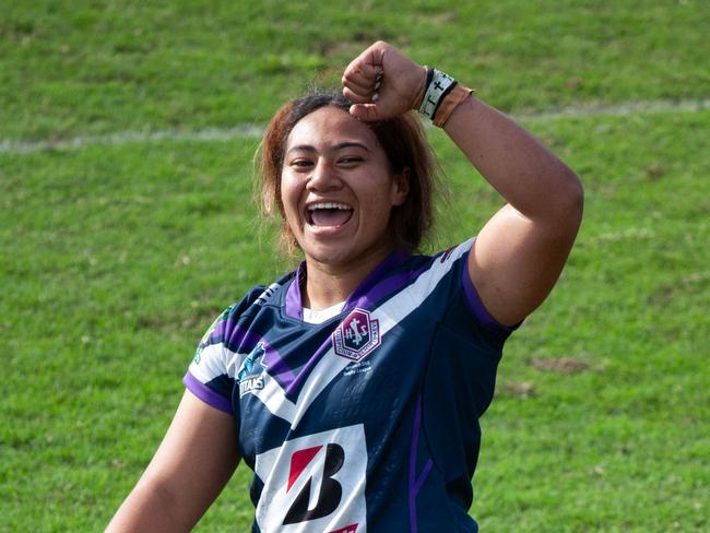 Shalom Sauaso in action for Ipswich State High in the Queensland Schoolgirls Cup finals. Picture: Milahn Situa