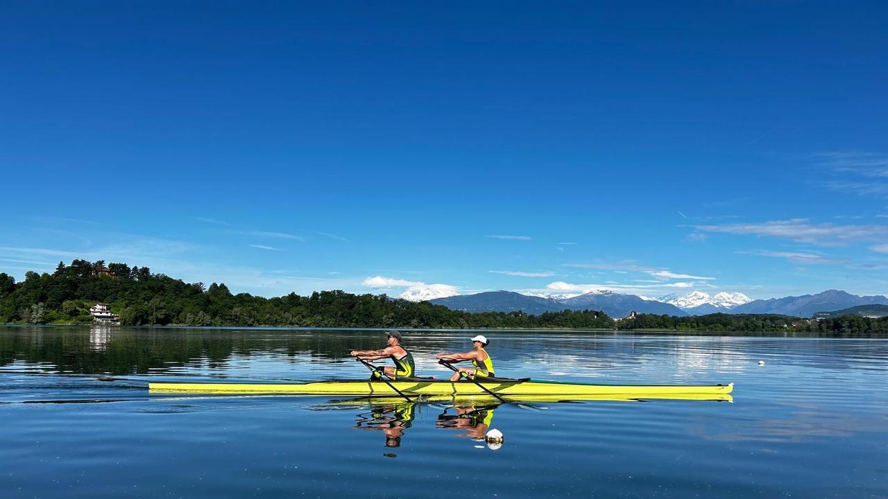 Nikki Ayers and rowing partner Jed Altschwager.