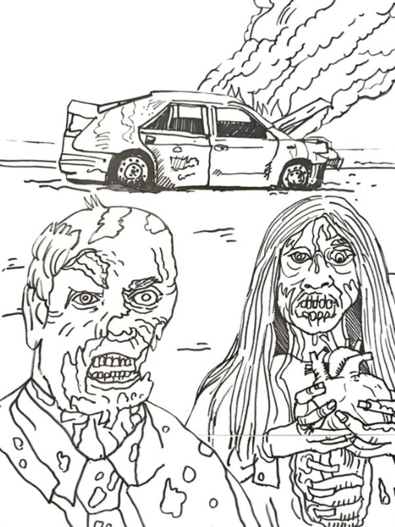 A page from the ‘Zombies of Townsville Colouring Book’ co-authored by Michael Pope, a resident artist at Murky Waters Studio and art teacher at Saint Patrick's College, and Carly Sheil, a designer and artist. Picture: Supplied