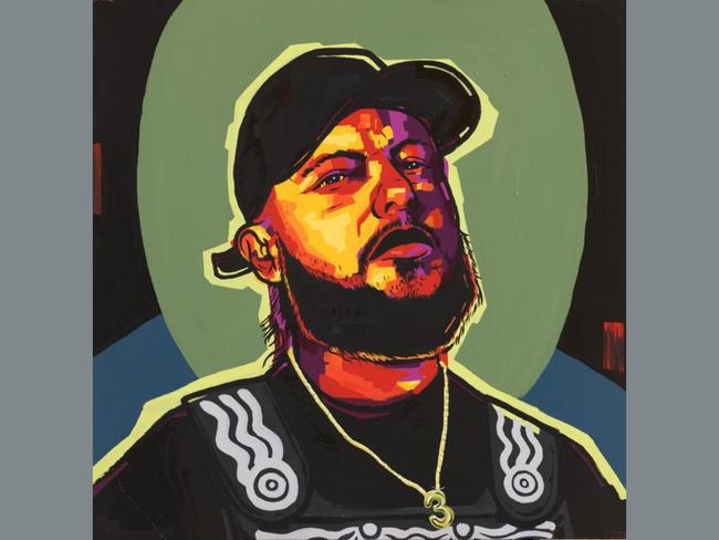 Nooky, The Voice by JESWRI depicts Yuin and Thunghutti rapper and Triple J radio host Nooky. Nooky also founded the Indigenous social enterprise We Are Warriors. Picture: JESWRI, Archibald 2025, Photo: Art Gallery of New South Wales, Jenni Carter