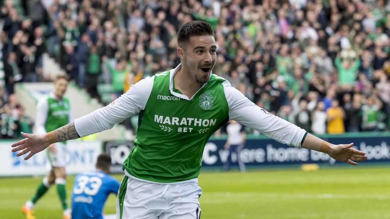 Jamie Maclaren of Hibernian celebrates