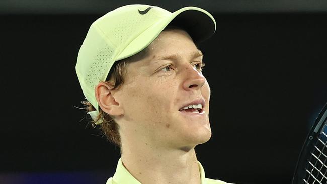 MELBOURNE, AUSTRALIA - JANUARY 24: Jannik Sinner of Italy acknowledges the crowd after winning against Ben Shelton of the United States in the Men's Singles Semifinal during day 13 of the 2025 Australian Open at Melbourne Park on January 24, 2025 in Melbourne, Australia. (Photo by Cameron Spencer/Getty Images)