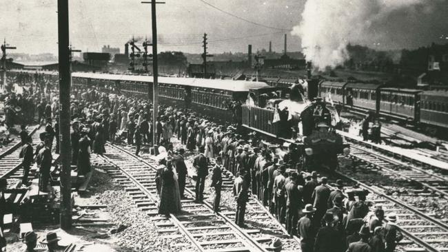 The first train leaving Central train station back in 1906. Picture: State Records NSW