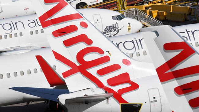 Grounded Virgin Australia planes at Tullamarine Airport in Melbourne Picture: AAP