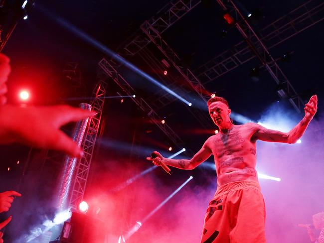 Popular act ... Ninja of Die Antwoord performs during the Future Music Festival in Sydney. Picture: Mark Metcalfe/Getty Images