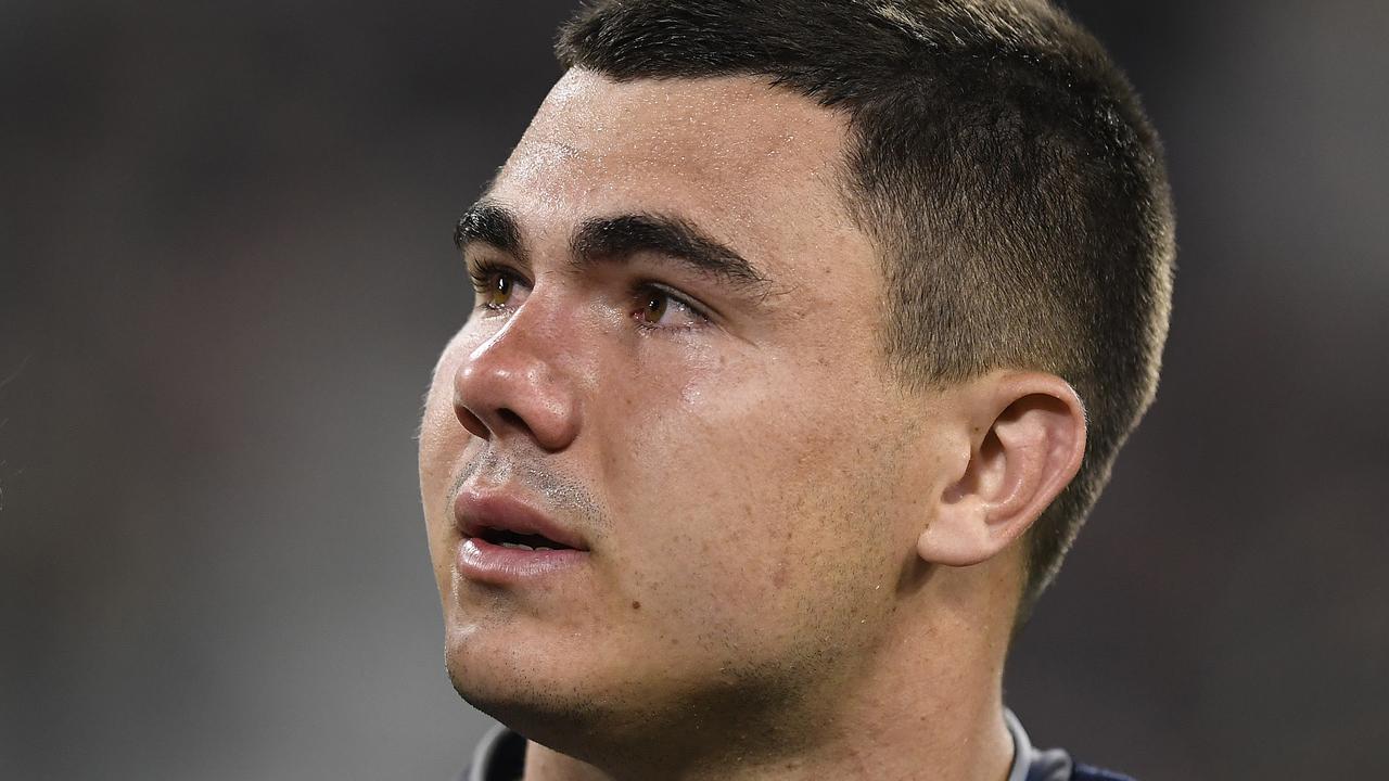 An emotional Jake Clifford after potentially playing his last game for the Cowboys. (Photo by Ian Hitchcock/Getty Images)