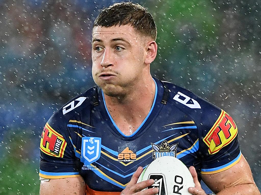 Max King  of the Titans during the Round 1 NRL match between the Gold Coast Titans and the Canberra Raiders at CBus Super Stadium on the Gold Coast, Sunday, March 17, 2019. (AAP Image/Dave Hunt) NO ARCHIVING, EDITORIAL USE ONLY