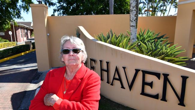 Barbara Healey, whose sister-in-law suffers from dementia and was moved out of Earle Haven's high care wing, is seen outside the Earle Haven Retirement Village on the Gold Coast. Photo: Darren England