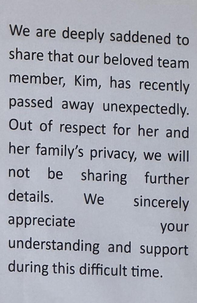 A sign in the Rozelle nail salon where murdered Bankstown mum Thi Kim Tran worked. Picture: Supplied