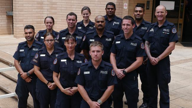 Zachary Rolfe stands third from right with fellow recruits during his training as a Northern Territory police officer.