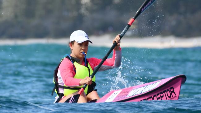 Umina surf lifesaver Jemma Smith during the ski paddle.