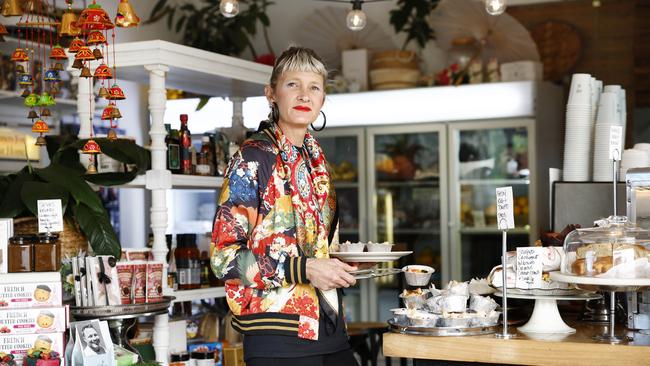 Small business owner Megan Stevenson at her cafe Stevies Little Shop at Carlton in Sydney. She says the cost of living crunch has changed consumer habits. Picture: Richard Dobson