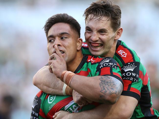 *APAC Sports Pictures of the Week - 2020, October 5* SYDNEY, AUSTRALIA - OCTOBER 04: Tevita Tatola of the Rabbitohs celebrates after scoring a try during the NRL Elimination Final match between the South Sydney Rabbitohs and the Newcastle Knights at ANZ Stadium on October 04, 2020 in Sydney, Australia. (Photo by Mark Kolbe/Getty Images)