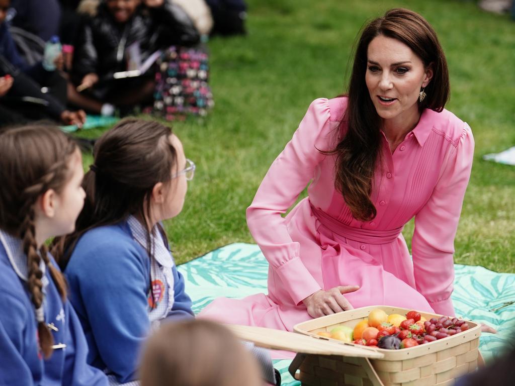 Catherine, Princess of Wales speaks to pupils from schools as she takes part in the first Children's Picnic at the RHS Chelsea Flower Show. Picture: Getty Images