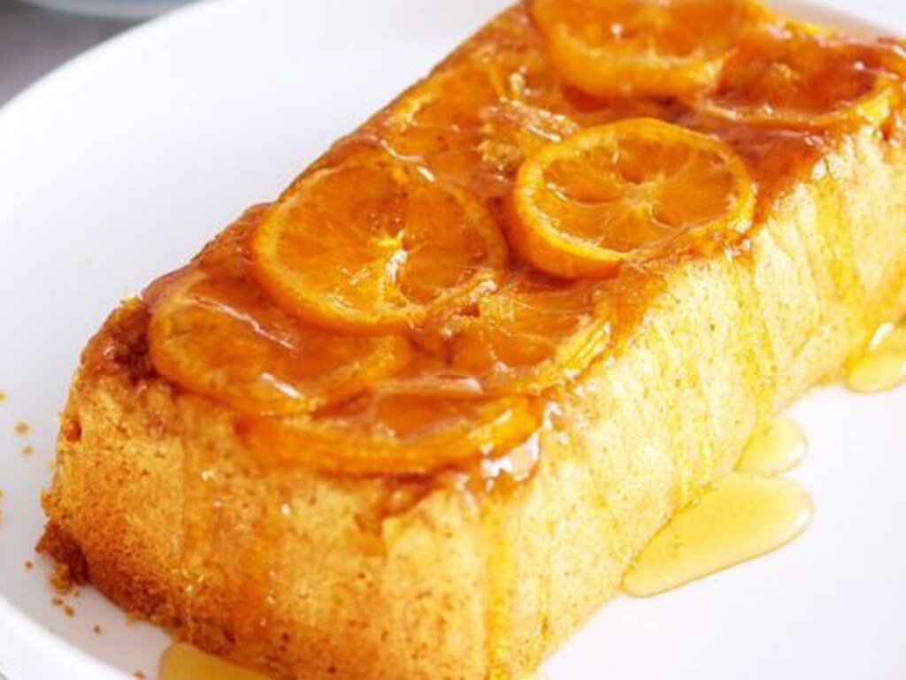 Slow cooker upside-down mandarin and almond pudding.