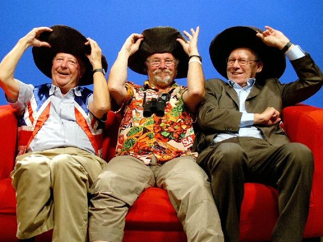 The Goodies, from left to right: Tim Brooke-Taylor. Bill Oddie and Graeme Garden. Brooke-Taylor has died of COVID-19. Picture: Supplied