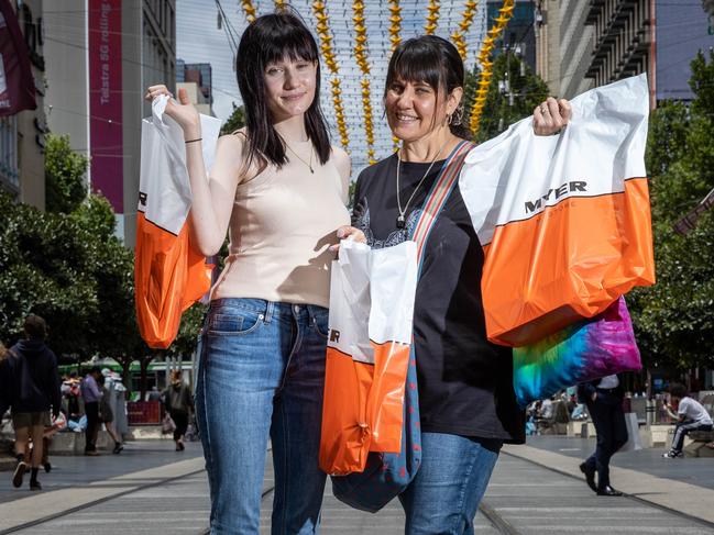 Christmas opening hours. Shoppers Molly (16) and her mum Gabby in Bourke Street Mall, Melbourne. Picture: Jake Nowakowski