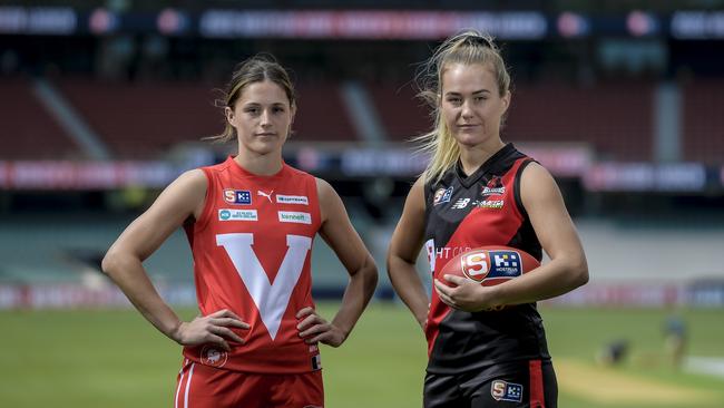 Hostplus SANFLW League captains Erin Sundstrom (North Adelaide) and Madi Russell (West Adelaide) ahead of Saturday’s round one clash. Picture: SANFL