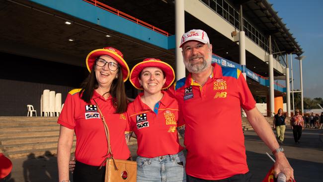 Andrew Lake, Sahea Lake and Michelle Lake at the 2024 AFL match between Gold Coast Suns and North Melbourne at TIO Stadium. Picture: Pema Tamang Pakhrin