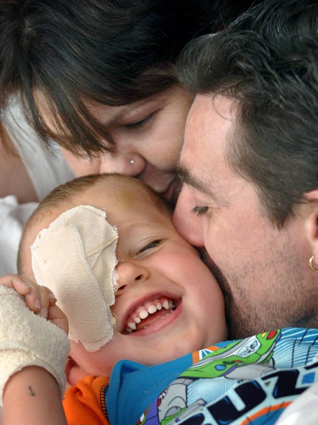 This shot of Brad and Georgette Fishlock embracing their son Tyler highlighted why the Good Friday Appeal holds a special place in the heart of so many Victorians. Jay Town captured the moment the three year-old body, who had a rare form of cancer, was reunited with his parents after undergoing an operation to remove his remaining eye. The cancer came back when he was older, but Tyler fought it off a second time. Picture: Jay Town