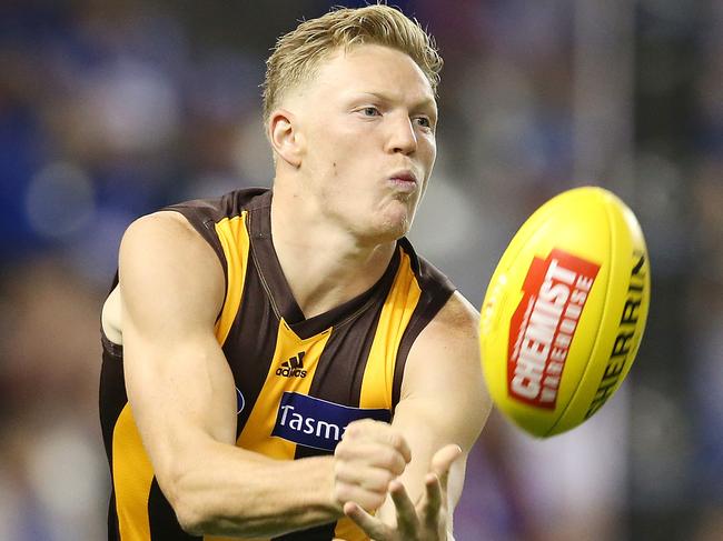 AFL Round 5. 22/04/2018. North Melbourne v Hawthorn at Etihad Stadium.  Hawthorn's James Sicily  . Pic: Michael Klein