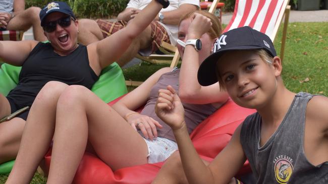 (L-R) Jodie, Neave and Finn Osbourne at day two of the Senior and Masters division of the 2023 Queensland Surf Life Saving Championships at Mooloolaba. Photo: Elizabeth Neil