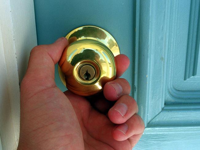 Hand opening door using Gainsborough door handle. knob keyhole lock.