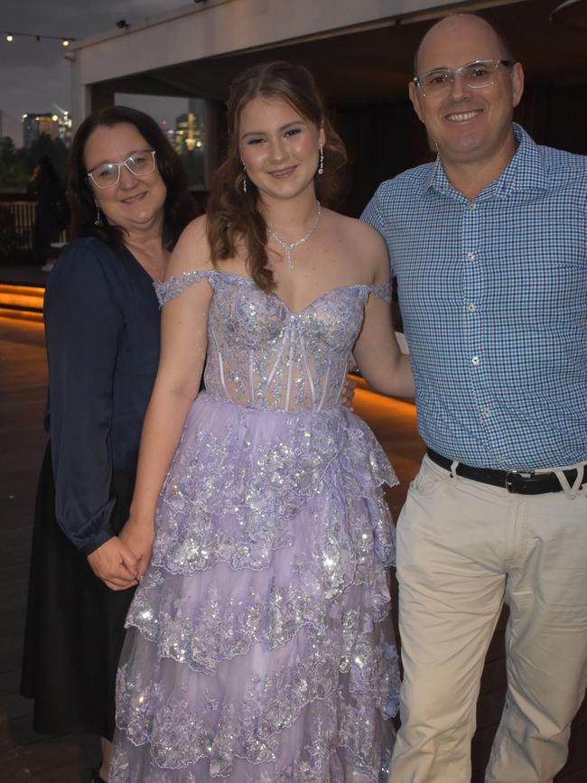 Sophia Cruz, Sandra Cruz and Rob Cruz at Queensland Academies Creative Industries formal.