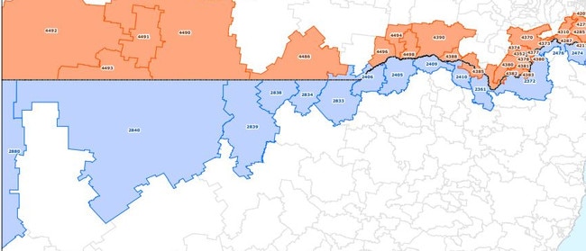 Queensland NSW cross-border community zone (excluding far east).