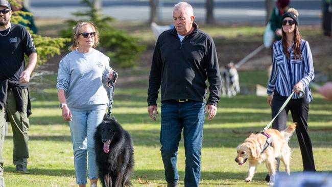 Dog walkers and their dogs at the million paws walk at Queens Domain in Hobart in Sunday 25th May 2025. Picture: Linda Higginson