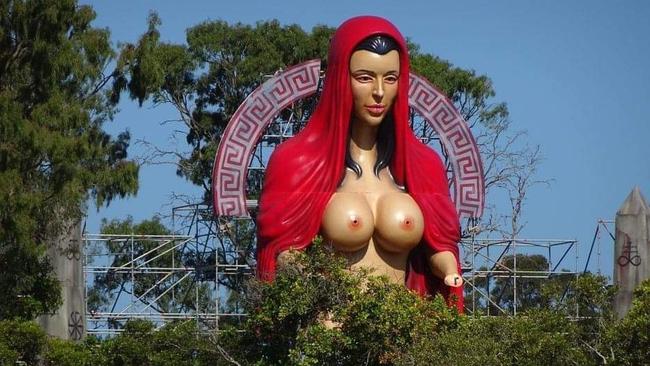 A statue erected by Travers Beynon, the Candyman, for a party on the Gold Coast at his Hope Island mansion. Picture: supplied