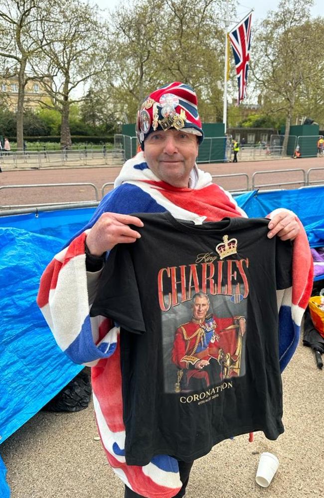 Royalist John Loughrey has been camping outside Buckingham Palace in the lead up to the coronation.