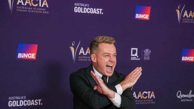 Grant Denyer arrives on the Red Carpet at the 2024 Aacta Awards at HOTA on the Gold Coast. Picture: Glenn Campbell