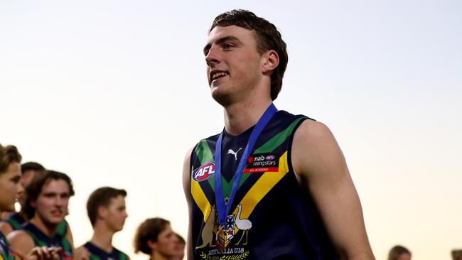 George Wardlaw received a medal as the best on ground for the AFL Academy side. Picture: Getty Images