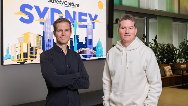 SafetyCulture Founder Luke Anear (right) will step down as CEO, passing the reins to Kelly Vohs (left), a former US Green Beret. Picture: Greg Fonne/The Photo Pitch