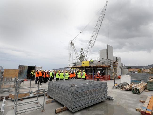 The “topping off” ceremony on top of the Parliament Square redevelopment. Picture: LUKE BOWDEN