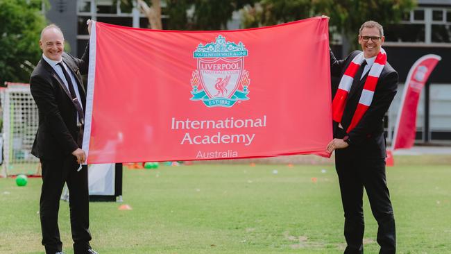 Liverpool FC International Academy director Kevin Kalinko and Salesian College Chadstone principal Mark Ashmore. Picture: Chloe Smith