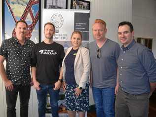 SUPPORTING REGIONAL ENTREPRENEURS: The Generator's community manager, Brett Bearham, Startup Onramp founder, Colin Kinner, Entrepreneurship Facilitator, Rebecca Corbett, USA based Chief Entrepreneur, Michael Norton and Bundaberg Business Enterprise Centre's Manager, Marcus McCormick, are excited for the 12-week course program to commence on August 27. Picture: Rhylea Millar