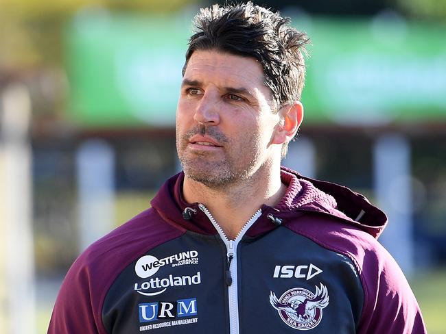 Manly-Warringah Sea Eagles coach Trent Barrett arrives to speak to media at Lottoland, in Sydney, Thursday, August 16, 2018. (AAP Image/Dan Himbrechts) NO ARCHIVING