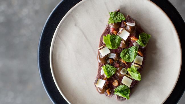 Rare kangaroo, garlic, blood lime at Tarrawarra. Picture: Born Social