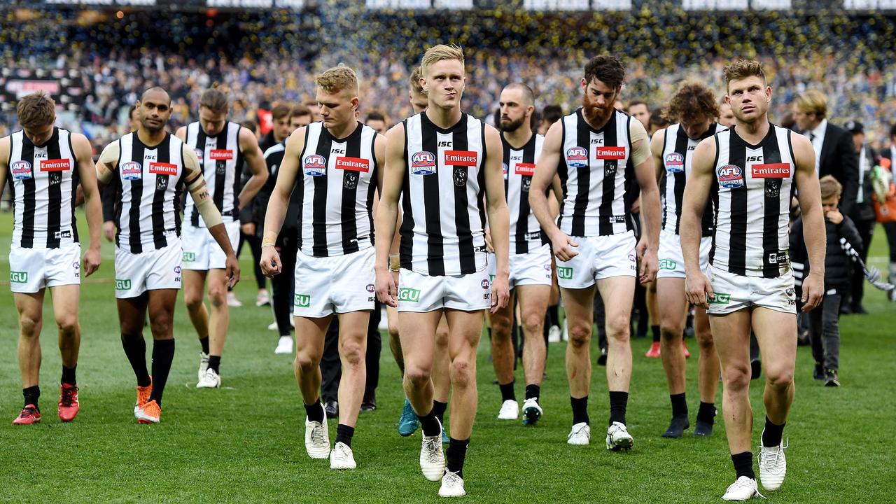 Collingwood walks off the ground after the 2018 AFL Grand Final. Picture: Nicole Garmston